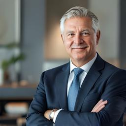 Senior makelaar tandheelkunde in een modern kantoor met praktijkdossiers en een rustige glimlach